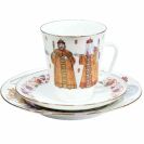 Кофейный комплект форма "Майская", рисунок "Театр. Царь Федор Иоаннович" 3-х предметный, костяной фарфор, Императорский фарфоровый завод