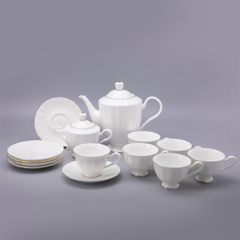 Сервиз чайный, 14 предметов на 6 персон, Нега Платиновая лента костяной фарфор, Императорский фарфоровый завод