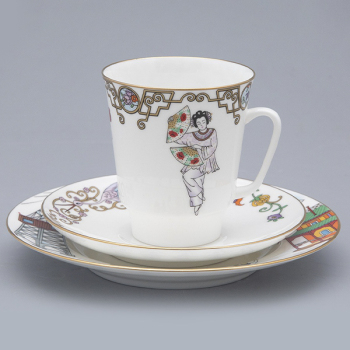 Кофейный комплект 3-х предметный, форма "Майская", рисунок "Балет. Красный мак", костяной фарфор, Императорский фарфоровый завод
