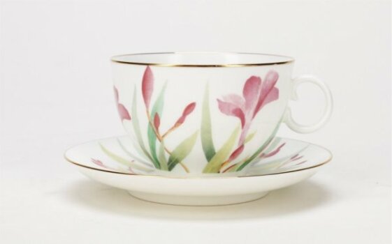 Чашка с блюдцем чайная форма "Яблочко" рисунок "Акварель", Императорский фарфоровый завод