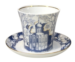 Бокал с блюдцем форма "Ленинградский" рисунок "На Нерли" Императорский фарфоровый завод