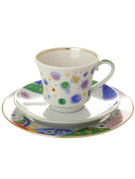 3-х предметный чайный комплект форма "Банкетная", рисунок "Карнавал", Императорский фарфоровый завод