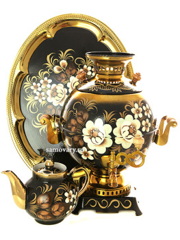 Набор самовар электрический 5 литров с художественной росписью "Жостово на черном фоне" с автоматическим отключением при закипании, арт. 151554к