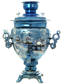 Набор самовар электрический 3 литра с художественной росписью "Зимний вечер" с автоматическим отключением при закипании, арт. 155648а