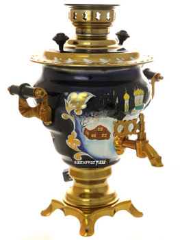 Электрический самовар 2,5 литра с росписью "Зимняя деревня", арт. 140653