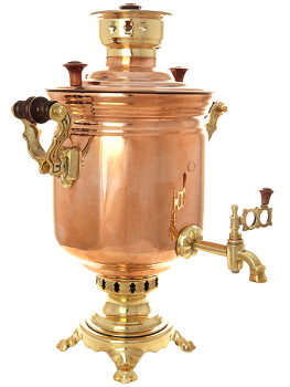 Угольный самовар 7 литров "цилиндр" латунь-медь, арт. 220028