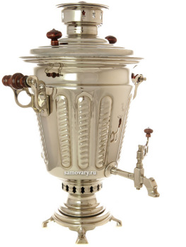 Антикварный комбинированный самовар 5 литров никелированный "конус" рифленый, произведен в середине XX века в п. Суксун Пермской области, арт. 410510