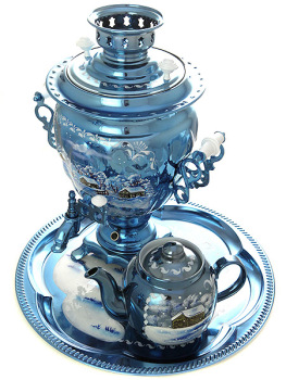 Набор самовар электрический 3 литра с художественной росписью "Зимний вечер" с автоматическим отключением при закипании, арт. 155648а