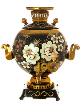 Набор самовар электрический 5 литров с художественной росписью "Жостово на черном фоне" с автоматическим отключением при закипании, арт. 151554к