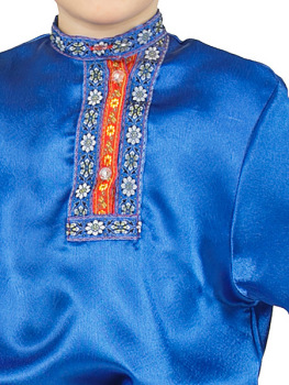 Косоворотка детская для мальчика атласная синяя, 1-6 лет