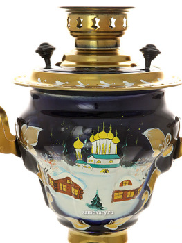 Электрический самовар 2,5 литра с росписью "Зимняя деревня", арт. 140653