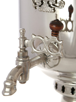 Комбинированный самовар 5 литров никелированный "цилиндр" с накладным Гербом РФ, арт. 331017