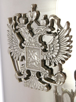 Комбинированный самовар 5 литров никелированный "цилиндр" с накладным Гербом РФ, арт. 331017